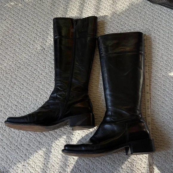 Charles David “Reider” Black Leather Side Zip High Shaft Square Toe Boots - Picture 8 of 15